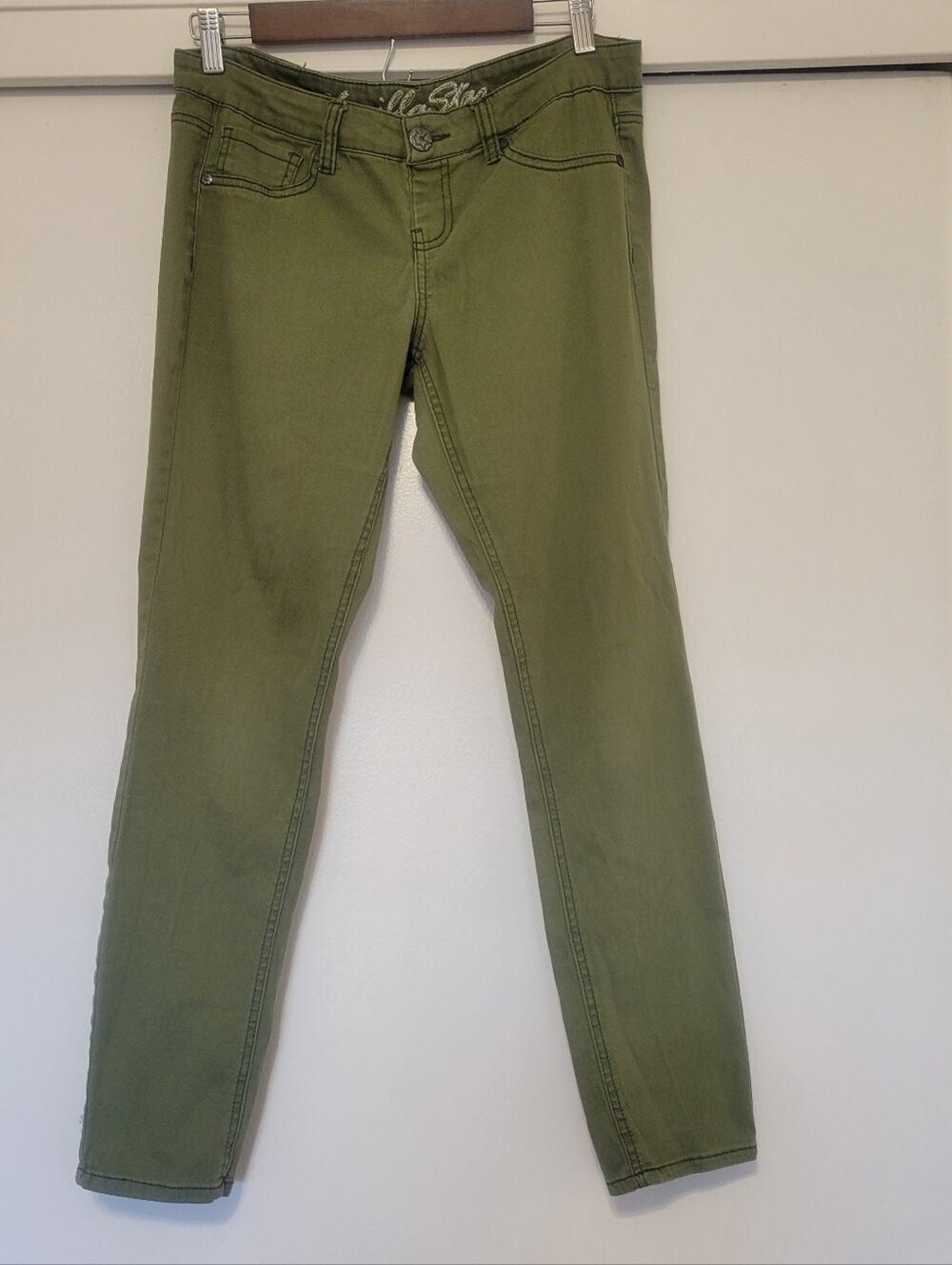 Vanilla Star Womens Size 7 Olive Green Skinny Jeans Stretch Mid Rise Pants